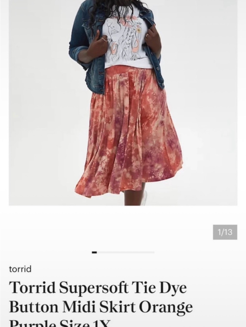 Women's Tie-Dye Button-Front Midi Skirt - Pink & Cream - Picture 5 of 5